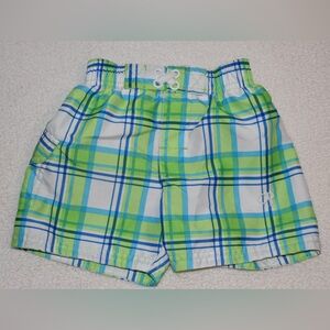 OP boys Green and Blue Plaid Swim Shorts. Size 12 mos.